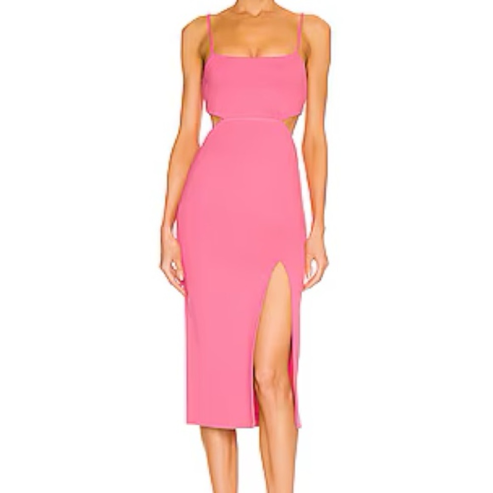 H:OURS Haydon Cut-Out Midi Dress Cocktail Pink Bodycon Stretchy Women's XS NWT